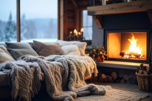 cosy kuschelig cabin hütte schneelandschaft rauhnacht foto